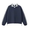 Color-Block Collegiate Style Striped and Solid Stand Collar Sweatshirt  #Y6308