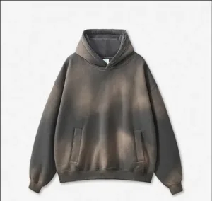 Washed Spray-Painted Monkey Thick Fleece Hoodie  #M8308