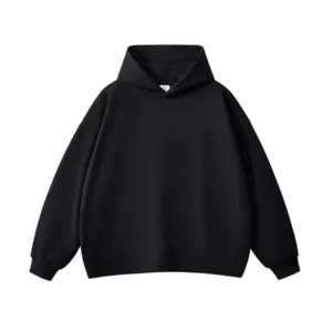 Boxy Short Wide Moiré Twill Hoodie with Adjustable Drawstring Hem, American-Style FOG Men’s Sweatshirt  #M8321