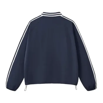 Color-Block Collegiate Style Striped and Solid Stand Collar Sweatshirt  #Y6308