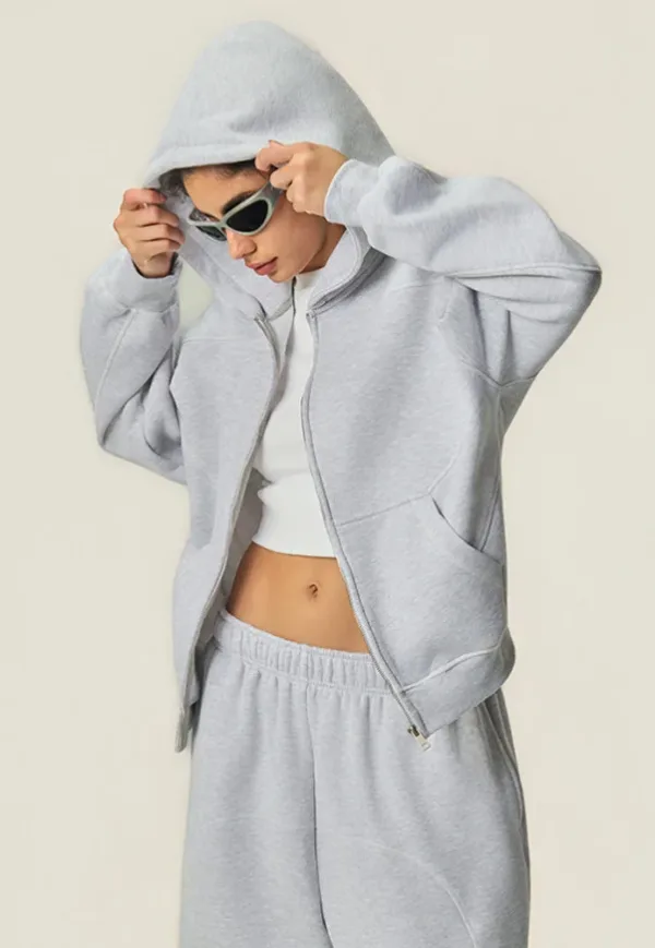 American Retro Fleece-Lined Thickened Hasson Stitch Hooded Sweatshirt Jacket #L915