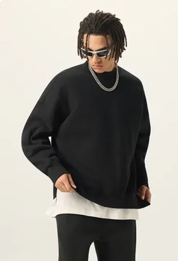 Side-Slit Layered Fleece-Lined Thickened Crewneck Sweatshirt #Y6302