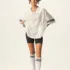 V-Neck Retro Hollow-Out Short Sleeve European-American Style Striped Color-Block T-Shirt  #DX8825