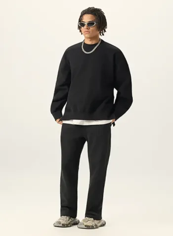 Side-Slit Layered Fleece-Lined Thickened Crewneck Sweatshirt #Y6302