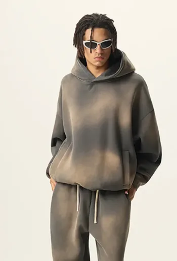 Washed Spray-Painted Monkey Thick Fleece Hoodie  #M8308