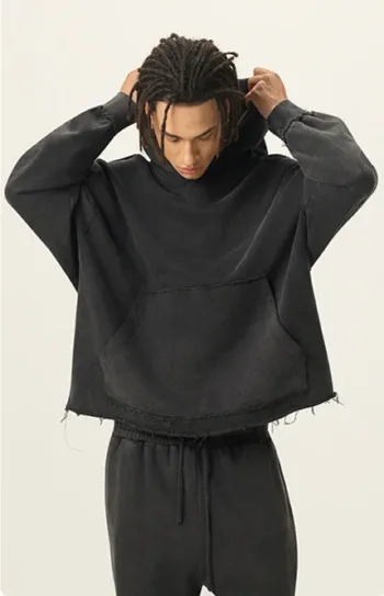 Washed 420G Loopback Pure Cotton Raw-Edge American-Style FOG Hoodie  #M8318