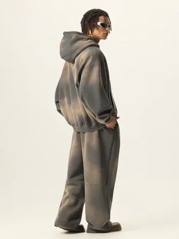Washed Spray-Painted Monkey Thick Fleece Hoodie  #M8308