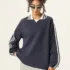 Color-Block Collegiate Style Striped and Solid Stand Collar Sweatshirt  #Y6308