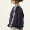 Color-Block Collegiate Style Striped and Solid Stand Collar Sweatshirt  #Y6308