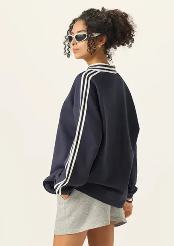 Color-Block Collegiate Style Striped and Solid Stand Collar Sweatshirt  #Y6308