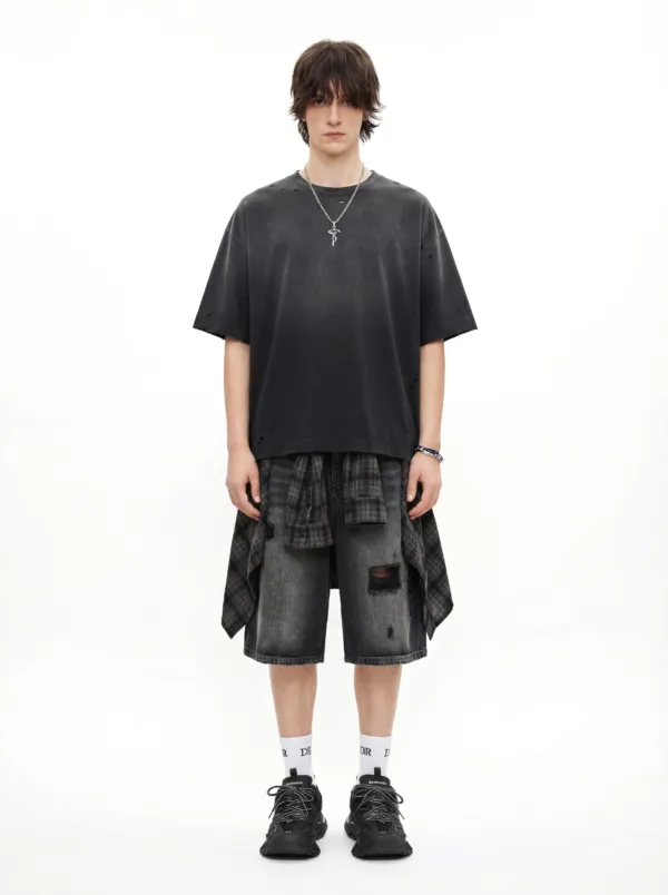 C-K1160 Washed Shoulder Distressed T-Shirt