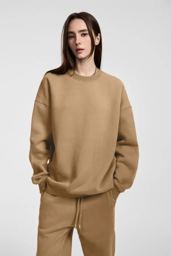 C-HL23803 Fleece-Lined Thickened Loose Crewneck Sweatshirt