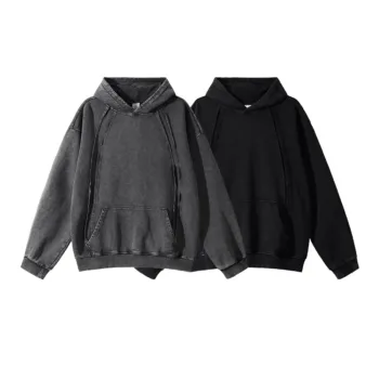 C-25277 High Street Patchwork Frayed Edge Distressed Hoodie