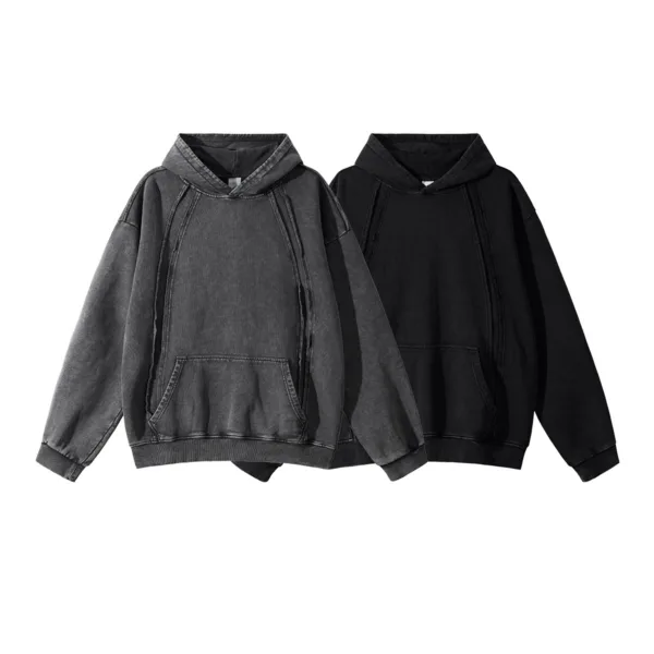 C-25277 High Street Patchwork Frayed Edge Distressed Hoodie