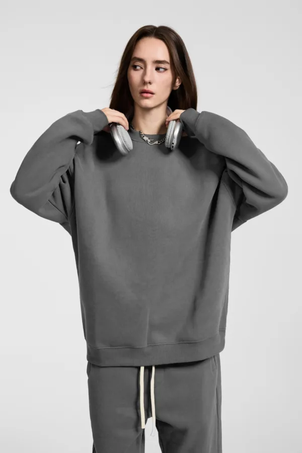 C-HL23803 Fleece-Lined Thickened Loose Crewneck Sweatshirt