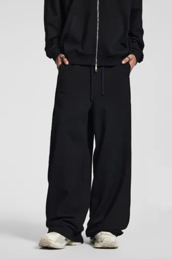C-90989 Raw Hem Tape Spliced Loose Straight Casual Trousers