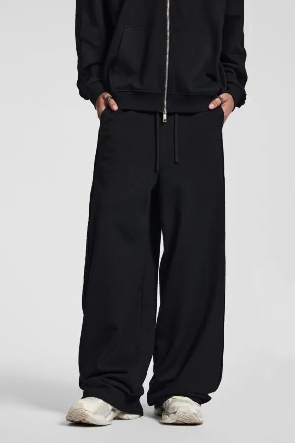 C-90989 Raw Hem Tape Spliced Loose Straight Casual Trousers