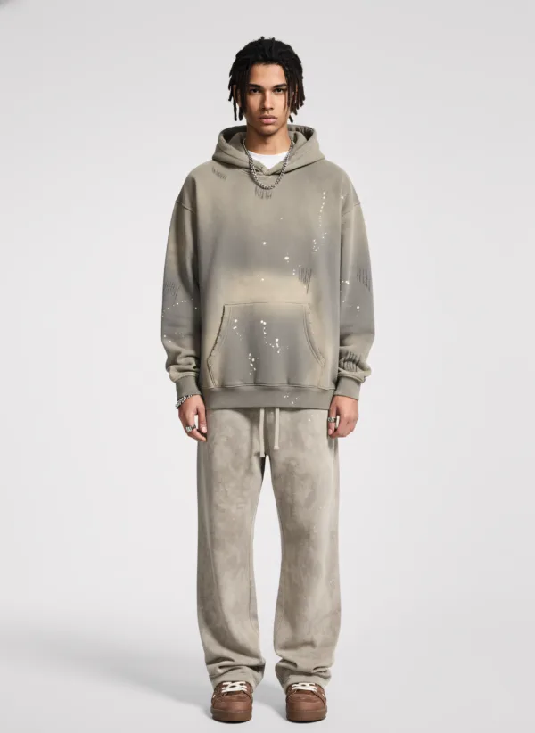 08bd978f C-HL23819 Distressed Paint Splatter Fleece-Lined Hooded Sweatshirt