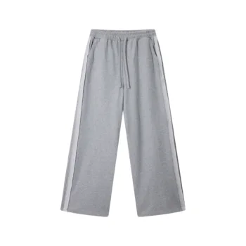 C-90989 Raw Hem Tape Spliced Loose Straight Casual Trousers