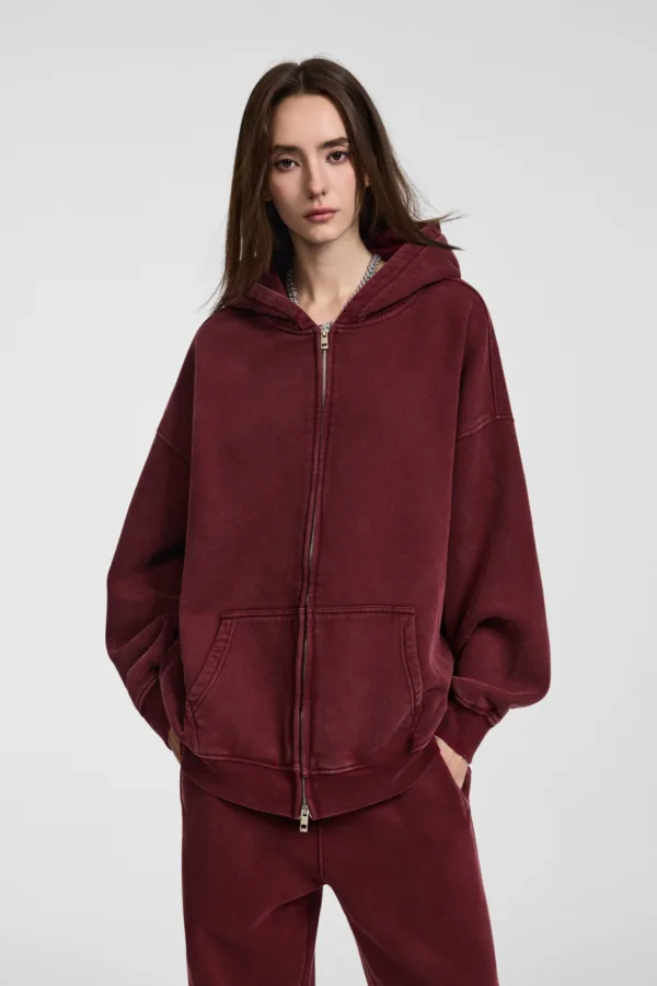 C-HL1216 Batik Washed Vintage Fleece Double-Zip Sweatshirt