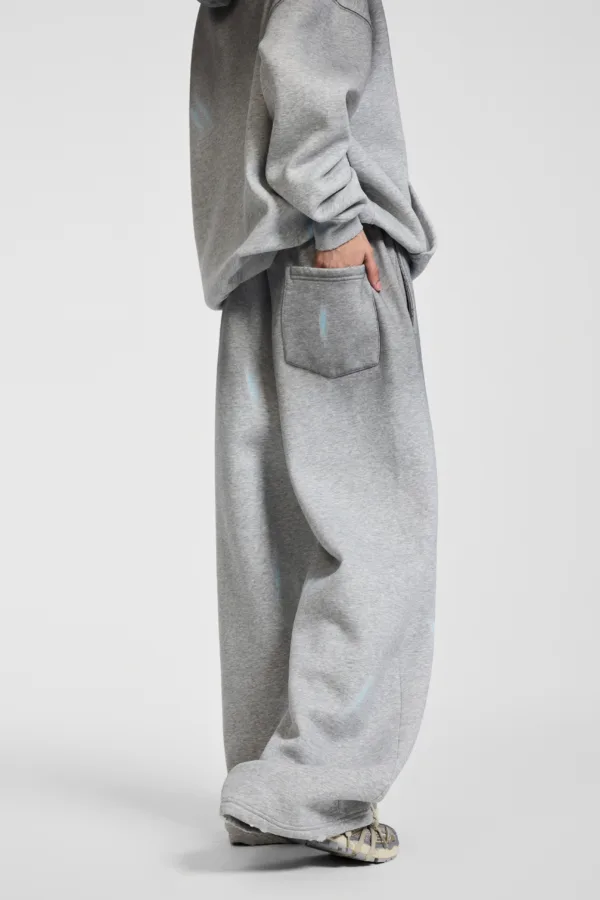 C-26021 Color Spray Washed Distressed Fleece Casual Trousers