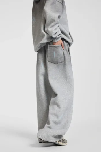 C-26021 Color Spray Washed Distressed Fleece Casual Trousers