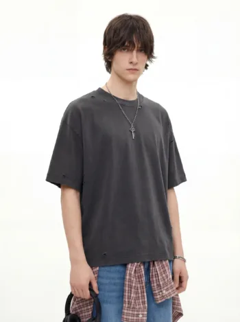 C-K1160 Washed Shoulder Distressed 305GSM T-Shirt