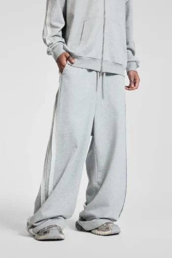 C-90989 Raw Hem Tape Spliced Loose Straight Casual Trousers