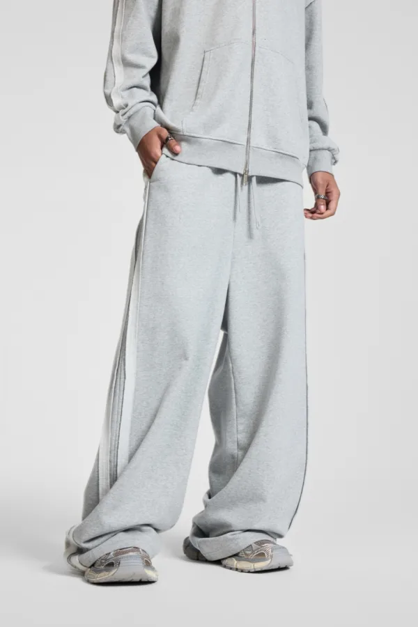 C-90989 Raw Hem Tape Spliced Loose Straight Casual Trousers