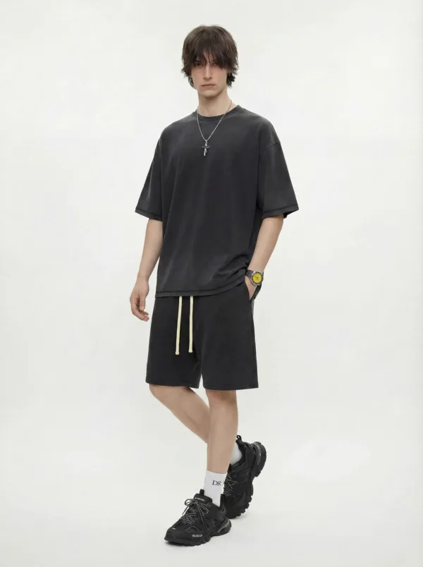 C-HL1237+1238 Heavyweight Washed Vintage Casual Two-Piece Set