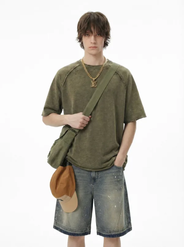 C-HL1243 Batik Raglan Raw Hem T-Shirt