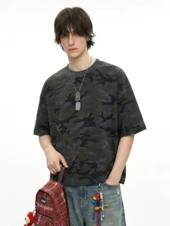 C-S26012 Boxy Vintage Camo Burnout 240GSM T-Shirt