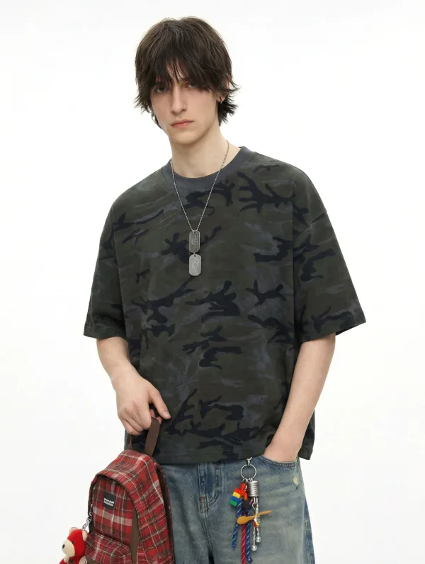 C-S26012 Boxy Vintage Camo Burnout T-Shirt