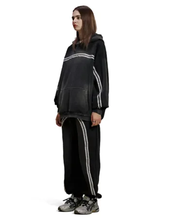 C-1221+1222 Stir-Fried Snowflake Color-Block Contrast Webbing Fleece Hoodie Se
