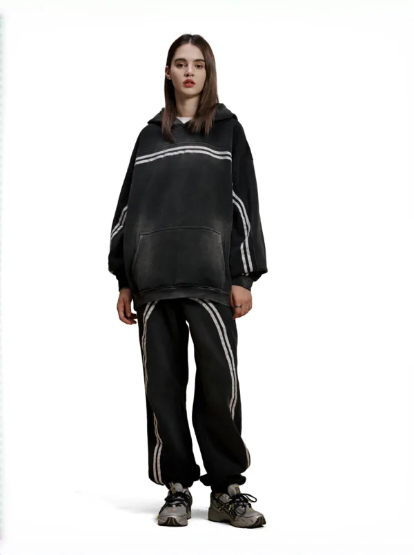 C-1221+1222 Stir-Fried Snowflake Color-Block Contrast Webbing Fleece Hoodie Se