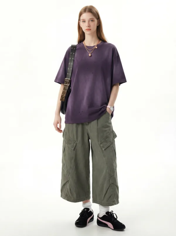 C-HL6624 Spray Monkey Ripped & Distressed Frayed Edge Short Sleeve Tee