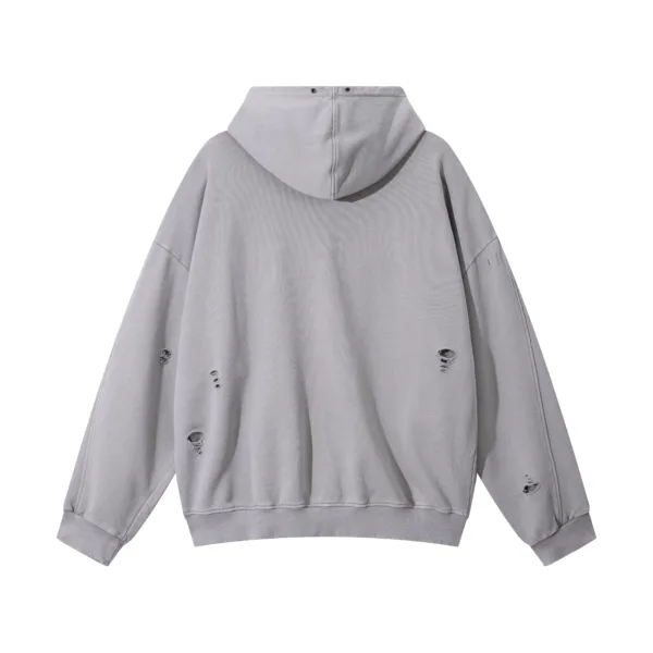C-1255 Distressed Rivet Patchwork Pocket Hoodie