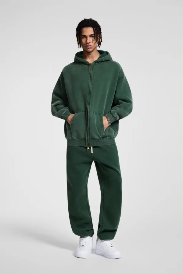 C-HL1216 Batik Washed Vintage Fleece Double-Zip Sweatshirt