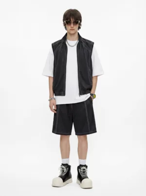 C-2049 + C-3225 Mesh Vintage Washed Fleece Hoodie Two-Piece Set