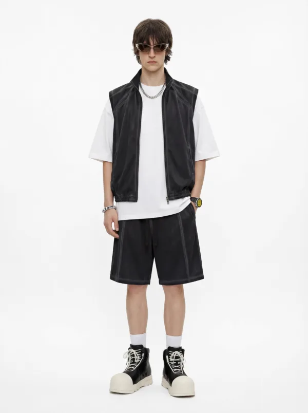 C-2049 + C-3225 Mesh Vintage Washed Fleece Hoodie Two-Piece Set