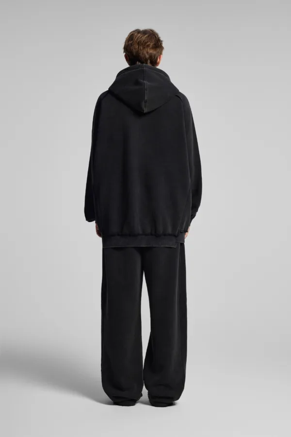 C-1305 + C-1306 Pigment Wash Stir-Fried Snowflake Vintage Distressed Fleece Hoodie Two-Piece Set