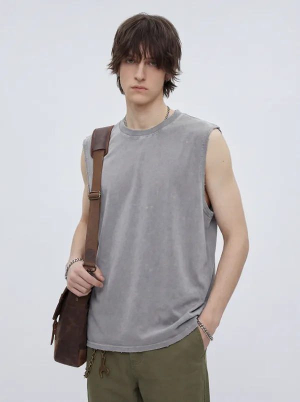 C-HL2424 Distressed Batik Raw Edge Tank Top