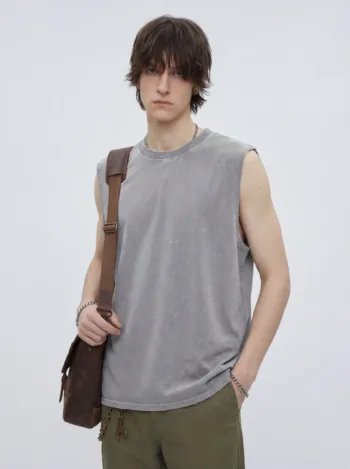 C-HL2424 Distressed Batik Raw Edge Tank Top 230GSM