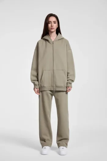C-HL23805 Fleece-Lined Thickened Loose-Fit Zip-Up Hooded Sweatshirt