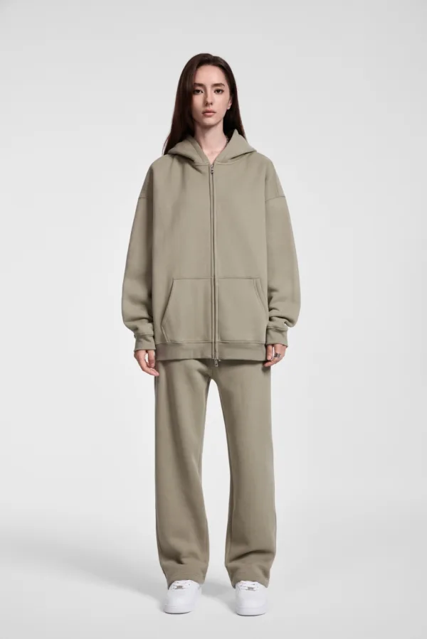 C-HL23805 Fleece-Lined Thickened Loose-Fit Zip-Up Hooded Sweatshirt