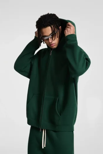 C-HL23805 Fleece-Lined Thickened Loose-Fit Zip-Up Hooded Sweatshirt