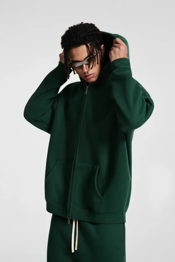 C-HL23805 Fleece-Lined Thickened Loose-Fit Zip-Up Hooded Sweatshirt