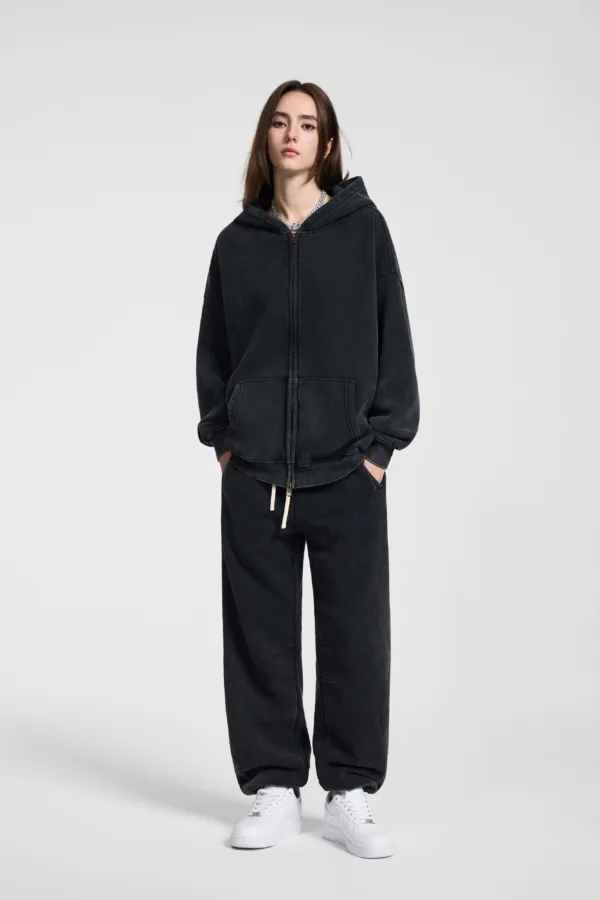 C-HL1216 Batik Washed Vintage Fleece Double-Zip Sweatshirt