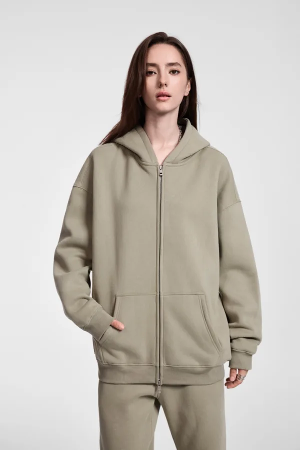 C-HL23805 Fleece-Lined Thickened Loose-Fit Zip-Up Hooded Sweatshirt