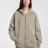 C-HL23805 Fleece-Lined Thickened Loose-Fit Zip-Up Hooded Sweatshirt